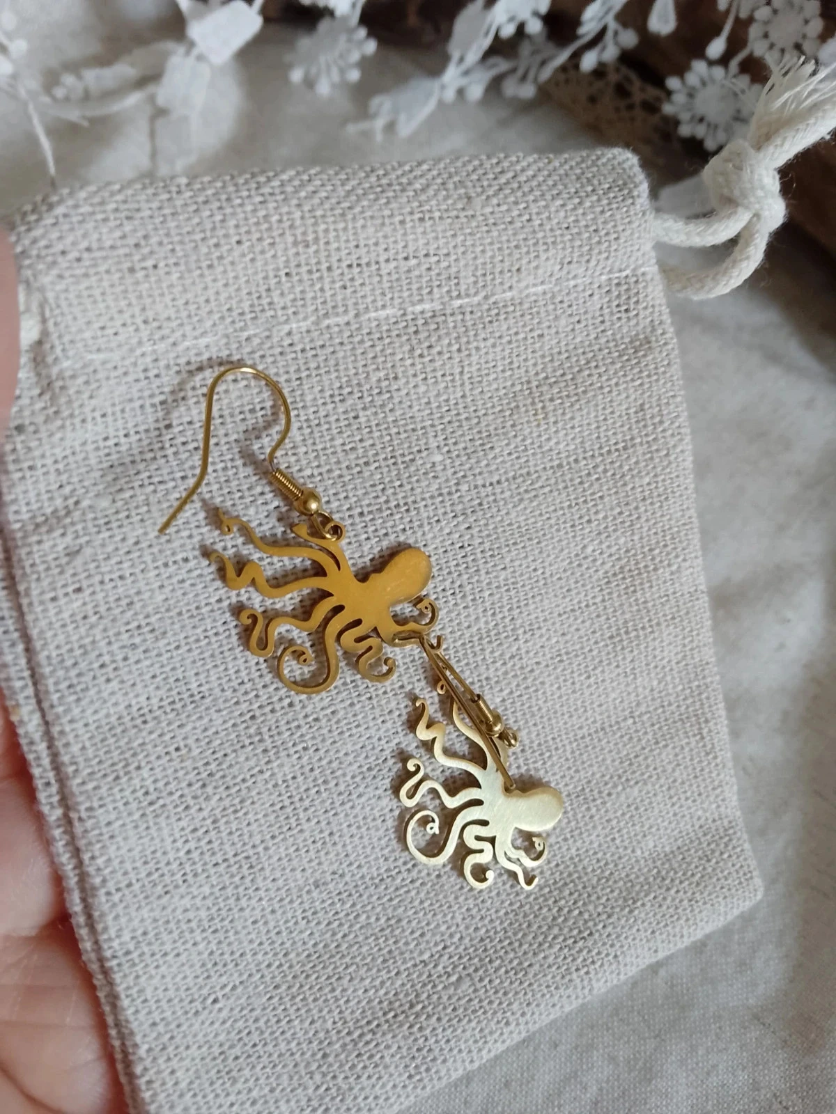 Gouden inktvis boho-oorbellen – photo 4